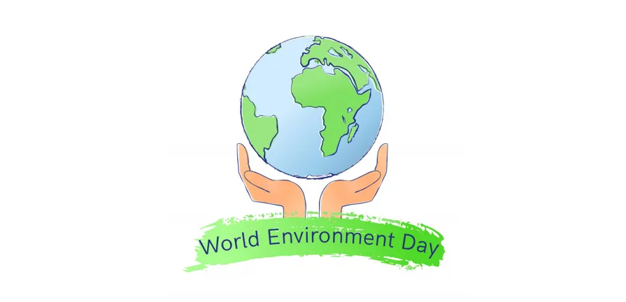 An image of the planet Earth above two hands with the text 'World Environment Day'