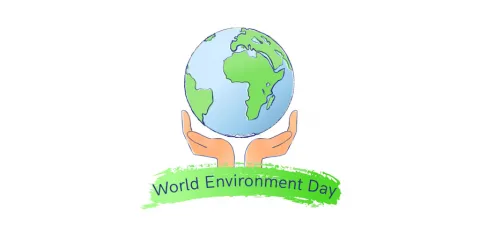 An image of the planet Earth above two hands with the text 'World Environment Day'