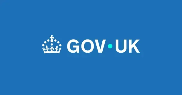 A blue background with the Gov.UK text logo and crown image