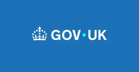 A blue background with the Gov.UK text logo and crown image