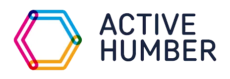 A logo with a hexagon of three colours - gold, red and blue. Alongside the text 'Active Humber'